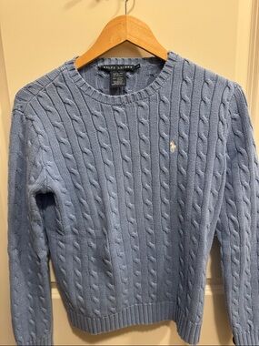 Ralph Lauren Women’s Powder Blue Cable Crewneck Sweater